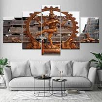 Quadro Decorativo Mosaico De 5 Peças Estátua Buda Dourado Quadro Decorativo Mosaico De 5 Peças Estátua Buda Dourado