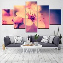 Quadro Decorativo Mosaico De 5 Peças Flor Rosa Neblina