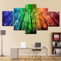 Quadro Decorativo Mosaico De 5 Peças Floresta Colorida