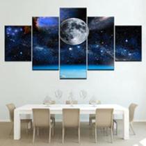 Quadro Decorativo Mosaico De 5 Peças Lua Estrelas Universo