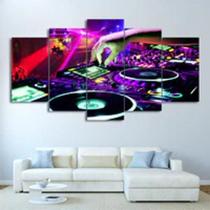 Quadro Decorativo Mosaico De 5 Peças Mesa De Dj Luzes