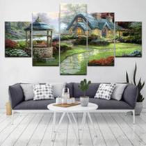 Quadro Decorativo Mosaico De 5 Peças Pintura Casa Antiga