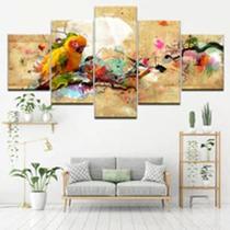 Quadro Decorativo Mosaico De 5 Peças Pintura Papagaio