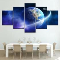 Quadro Decorativo Mosaico De 5 Peças Planeta Terra Espaço