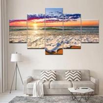 Quadro Decorativo Mosaico De 5 Peças Praia Ondas Espuma