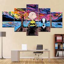 Quadro Decorativo Mosaico De 5 Peças Snoopy E Charlie Brown - Kyme Quadros