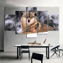 Quadro Decorativo Mosaico De Madeira 5 Peças Lobo Deitado