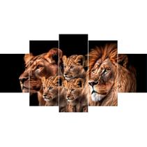 Quadro Decorativo Mosaico Fámilia Leões com 3 filhotes