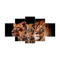 Quadro Decorativo Mosaico Familia Leões com 3 filhotes