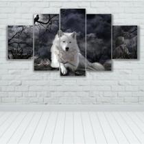 Quadro Decorativo Mosaico Lobo Branco Anoitecer Mod006 - Caverna Quadros Ltda