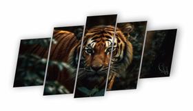 Quadro Decorativo Mosaico Tigre 5 Peças