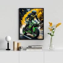 Quadro Decorativo Moto Esportiva- Motociclista 45X34Cm Vidro