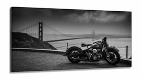 Quadro Decorativo Moto Golden Gate em Tecido Canvas 130x60 Sala Quarto