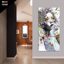 Quadro Decorativo Mulher Abstrato Mosaico 3 Peças Em Tecido