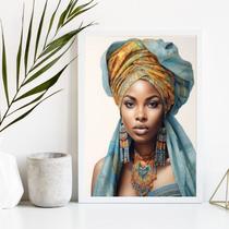 Quadro Decorativo Mulher Africana TurbanteAzul 33x24cm - com vidro