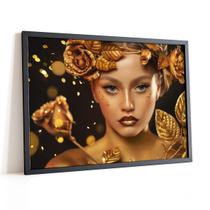 Quadro Decorativo Mulher Beleza Feminina Rosa Golden 60x40cm