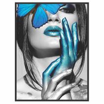 Quadro Decorativo Mulher Borboleta Azul 90x60 Sala Quarto - Comfort Quadros