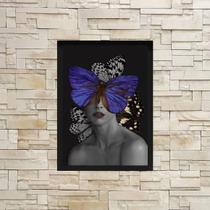 Quadro Decorativo Mulher Com Borboleta ul 34X23Cm Moldura Branca