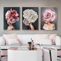 Quadro decorativo mulher com flores na cabeça colorido moderno e elegante Quadro decorativo mulher com flores na cabeça colorido moderno e elegante