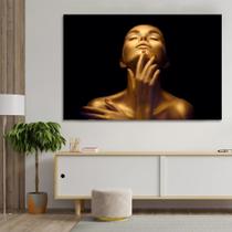 Quadro Decorativo Mulher Dourada Maquiagem Estetica Tecido Canvas