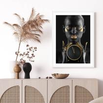Quadro Decorativo Mulher Dourada Ouro Moldura Branca