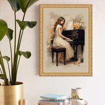 Quadro Decorativo Mulher e Piano 33x24cm - com vidro