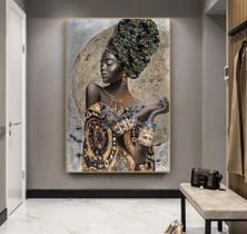 Quadro decorativo Mulher negra africana arte detalhes dourado ouro para quarto sala hall - DECORA-MANIA