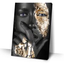 Quadro Decorativo Mulher Negra Maquiagem Dourada 40x60 Sala