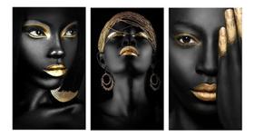 Quadro Decorativo Mulher Negra Maquiagem Dourada Estética