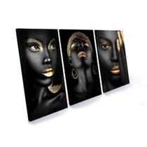 Quadro Decorativo Mulher Negra Maquiagem Dourada Gold Para Sala Quarto - Mister Quadros