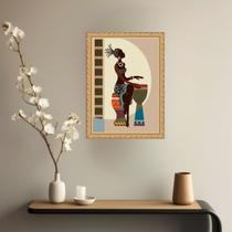 Quadro Decorativo Mulher Negra Tocando Tambor 33x24cm - com vidro