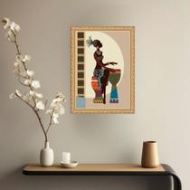 Quadro Decorativo Mulher Negra Tocando Tambor 45X34Cm Vidro