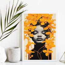 Quadro Decorativo Mulher Orquídeas Amarelas 45x34cm - com vidro