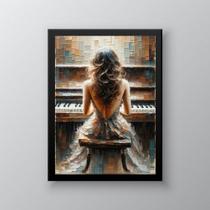 Quadro Decorativo Mulher Tocando Piano 33x24cm - com vidro