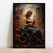 Quadro Decorativo Mulher tocando Violino Violoncelo com Moldura E Acetato Tamanho A3