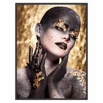 Quadro Decorativo Mulher Tons Preto e Gold 90x60 Sala Quarto Quadro Decorativo Mulher Tons Preto e Gold 90x60 Sala Quarto