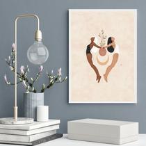 Quadro Decorativo Mulheres Yoga- Lua Flores 24x18cm - com vidro