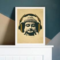 Quadro Decorativo Music Buda 33X24Cm Com Vidro Madeira Preta