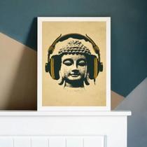 Quadro Decorativo Music Buda 45X34Cm Com Vidro Madeira Preta