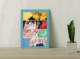 Quadro Decorativo Naruto Team C/ Moldura e Vidro 33x25 cm A4