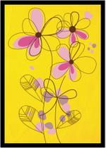 Quadro Decorativo Natureza Flor Paisagem Abstrata Fundo Amarelo Com Moldura RC164