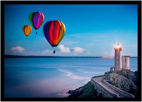 Quadro Decorativo Natureza Paisagem Balões Farol Salas Quartos Escritório Com Moldura RC186