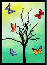 Quadro Decorativo Natureza Paisagem Borboletas Coloridas Com Moldura RC161