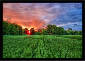 Quadro Decorativo Natureza Paisagem Pôr Do Sol Campos Verdes Com Moldura RC146