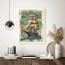 Quadro Decorativo Navio Mapa Vintage - 70x50cm Quadro Decorativo Navio Mapa Vintage - 70x50cm