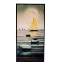 Quadro decorativo navio pedras para sala quarto 30x60cm