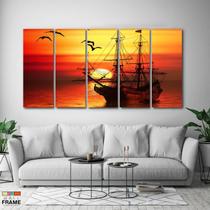 Quadro Decorativo Navio Por do Sol em tecido