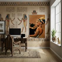 Quadro Decorativo Nerfetiti Com Gato Fundo Marrom - 70x50cm