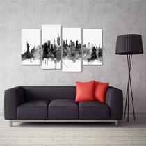 Quadro Decorativo New York Preto E Branco Em Tecido 4 Peças