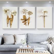 Quadro decorativo Nórdico folhas de plantas douradas e flores arte - NEYRAD